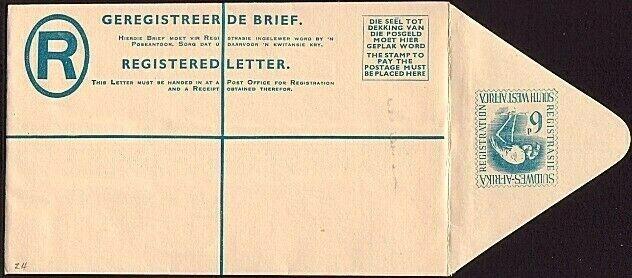 SOUTH WEST AFRICA South Africa 6d registered envelope unused...............31723