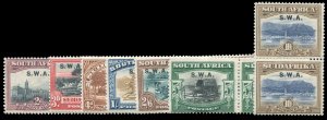 South West Africa #99-105 Cat$266.50, 1927-28 2p-10sh, set in se-tenant pairs...
