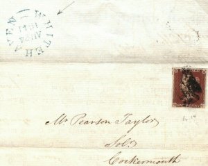 GB MX Cover 1841 WHITEHAVEN MALTESE CROSS Cumbs 4 MARGIN Red RARE SG £10k MC150 