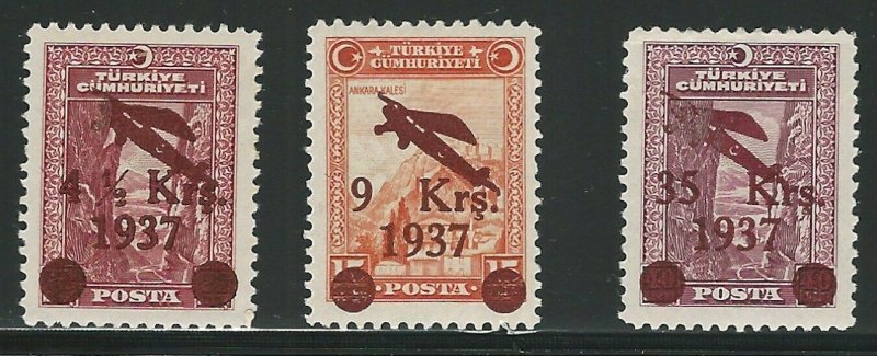 Turkey, Scott #C6-C8 mint, lightly hinged very fine