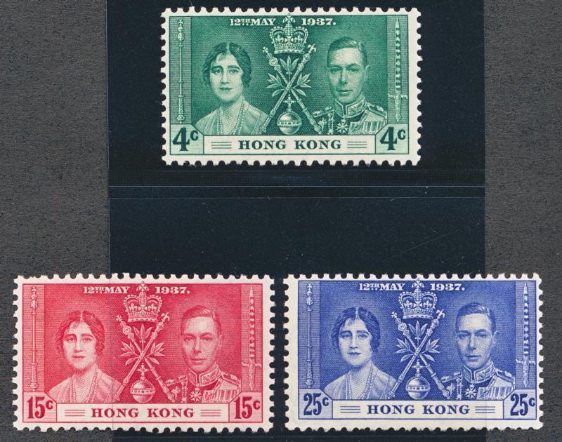 HONG KONG 151-153 MINT LH, KGVl 1937 CORONATION