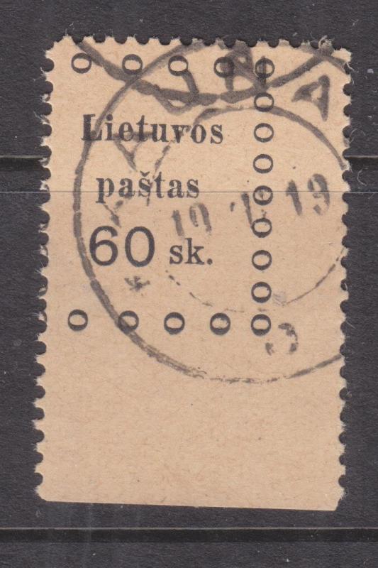 LITHUANIA, 1919 2nd. Kaunus, 60s. Black on Buff, used.