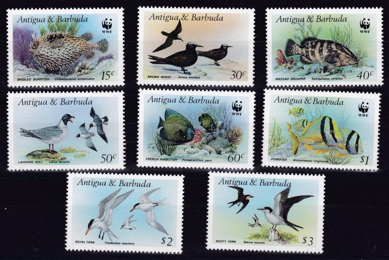 Antigua 1097 Marine BIRDS complete (8) four stamps with World Wildlife Fund Logo