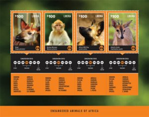 Liberia - 2014 - ENDANGERED ANIMALS OF AFRICA - Sheet of 4 Stamps - MNH