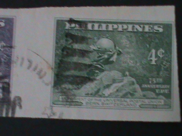 ​PHILIPPINES-1949-SC#534 a-b 75TH ANNIV: UPU IMPERF PAIR FANCY CANCEL-VF
