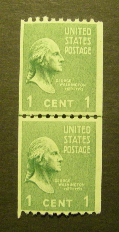 PREXIE Verticle Line Pair, Scott 848, 1c Washington, MNH