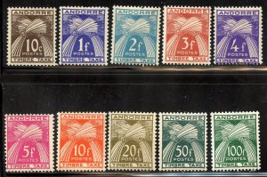 Andorra,  French # J32-41, Mint Hinge