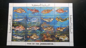 Selten Libyen 1983 Fisch Serie Blatt Of 16 MNH Komplettes Hard To Find