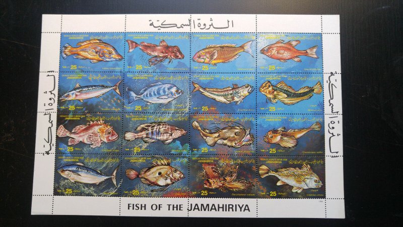 LIBYA 1983 FISH SERIES SHEET OF 16 MNH COMPLETE HARD TO FIND