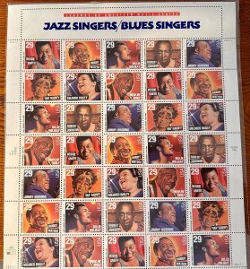 US # 2854=2861  Jazz Singers Sheet of 35 stamps 29c 1994 CV $52.50 Mint NH