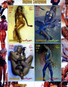 Somalia 2003 Hajime Sorayama Pop Art NUDES Sheet (4) Perforated mnh.vf