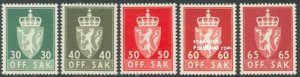Norway 1962, On service 5v, normal paper, MNH
