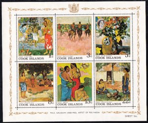 Cook Islands 1967 MH Sc #226a Souvenir sheet of 6 Gauguin Paintings