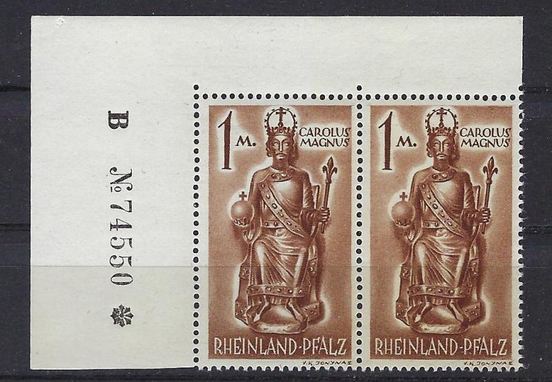 Germany - under French occupation Scott # 6N15; mint nh,pair, var plate #