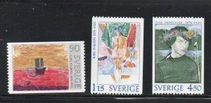 Sweden Sc 1254-56 1978  Swedish Artists stamp set mint NH