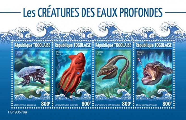 TOGO - 2019 - Deep Sea Creatures - Perf 4v Sheet - M N H