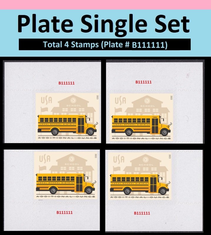 US 5741 School Bus additional ounce rate plate single set (4 stamps) MNH 2023 