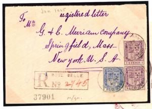 W178a 1924 MAURITIUS *Rose Belle* CDS 40c Rate Registered Combination Cover USA