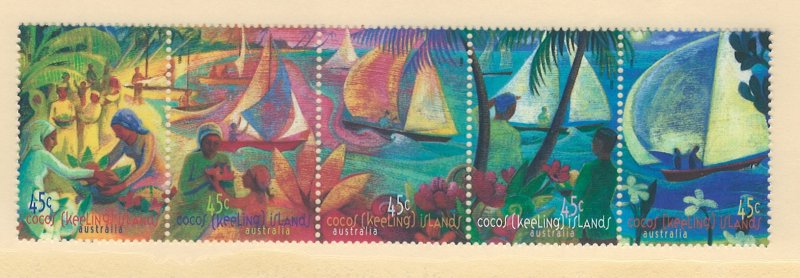 Cocos Islands Scott 330 Strip of 5 MNH! Boats & Festival!