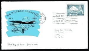 Canada 438 6c Sir Wilfred Grenfell FDC Personal cachet June 9, 1965 faults