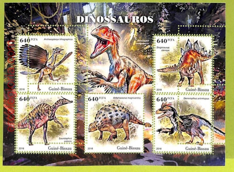 B0326 - GUINE-DISSAU - MISPERF ERROR Stamp Sheet - 2018 - Prehistorics,Dinosaurs-