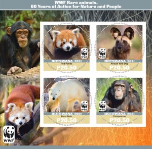 Stamps. Fauna.WWF. Animals 2021 year 1+1 sheets perf Botswana