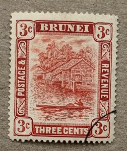 Brunei 1908 3c carmine double plate, used.  Scott 18, CV $1.50. SG 37