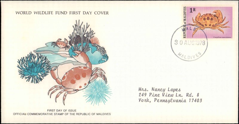 Maldive Islands, Worldwide First Day Cover, Marine Life