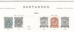 Tolima (El Salvador) and Santander (Colombia) Old Album Pages  w/ 3 Stamps