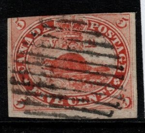 CANADA SG32var 1859 5c DEEP RED IMPERF SINGLE USED