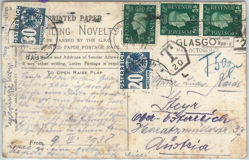 72474 - GB - POSTAL HISTORY:  LONDON postcard to Austria TAXED 1938 POLICE