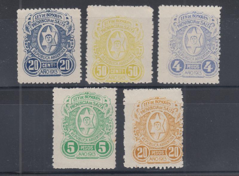 Argentina, Salta Forbin 70/77 mint 1913 Ley de Bosques Fiscals, 5 different F-VF