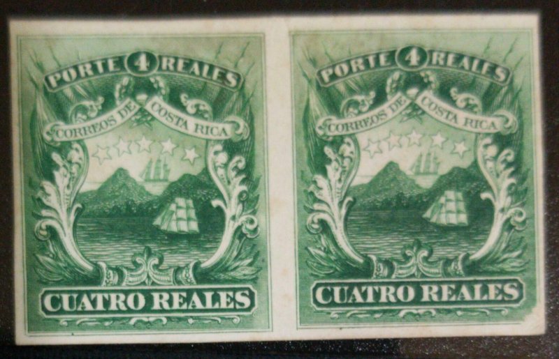 A) 1863, COSTA RICA, GREEN CARDBOARD DICE PROOF AMERICAN BANK NOTE 