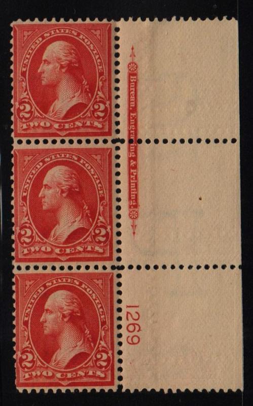 1899 Sc 279B plate number & imprint strip MNH CV $85