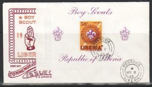 Liberia, Scott cat. C165. Boy Scouts s/sheet on a First day cover. ^