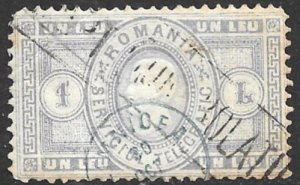 ROMANIA 1871 1L Gray Telegraph Stamp P. 10 1/2 x 11 Hisc. 3 Used