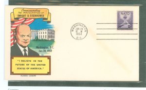 US 1008 Dwight D. Eisenhower first inauguration event cover on an unaddressed envelope with a January 20, 1953 Washington, DC ma