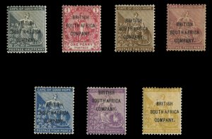 Rhodesia #43-49 (SG 58-64) Cat£325, 1896 Overprints, set of seven, hinged, 1...