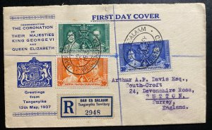 1937 Dar Es Salaam Tanganyika First day cover FDC Coronation King George VI KGVI