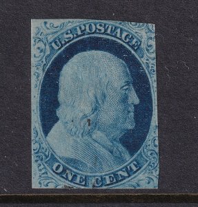 1851 Benjamin Franklin Sc 7 used single 1c blue, Type II, CV $150 (N1