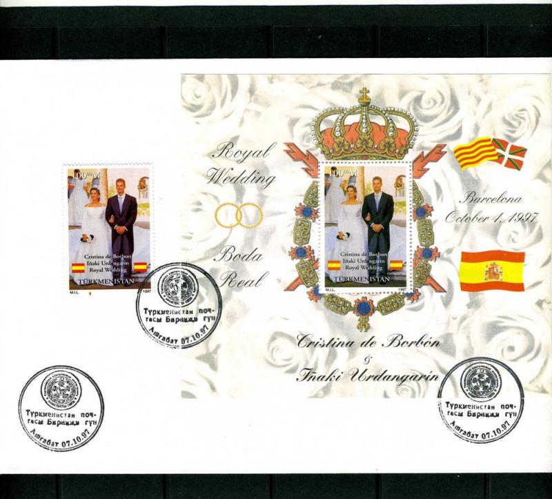 Turkmenistan 1997 Spanish Wedding set + s/s Perforated in official FDC