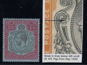 Bermuda, SG 89ge, MHR Break in Lines Below Left Scroll variety