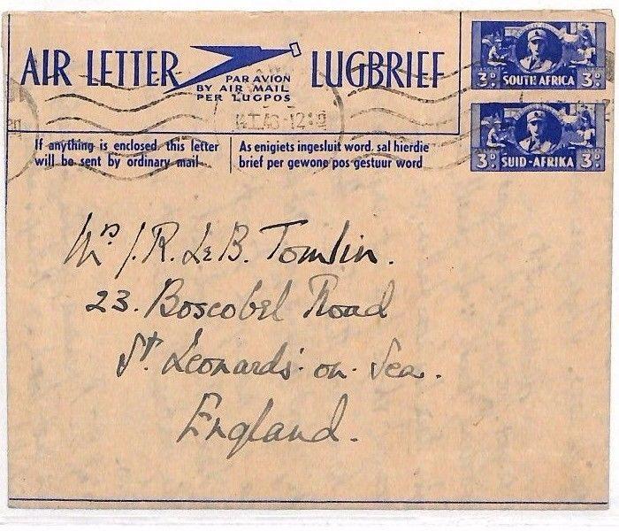 AL26 1946 SOUTH AFRICA Air lettter to GB 