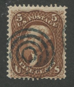 1862 US Stamp #75 5c Used Spiral Cancel F/VF Catalogue Value $450