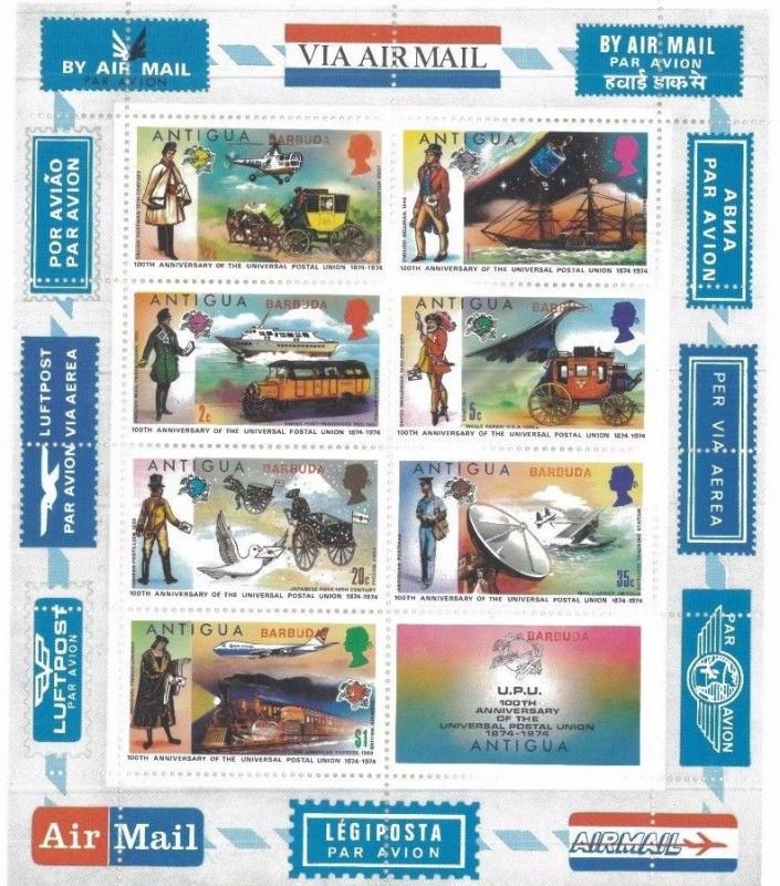 BARBUDA AIR MAIL SOUVENIR SHEET #155/ Universal Postal Union Anniversary - FB6