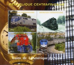 Central African Rep 2011 CTO Trains of North America 4v M/S Railways Rail Stamps