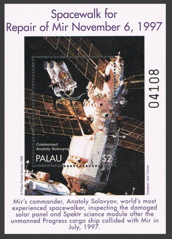 Palau 480 af,481-484 sheets, MNH. MIR Space Station, 1999. Astronauts,Cosmonauts
