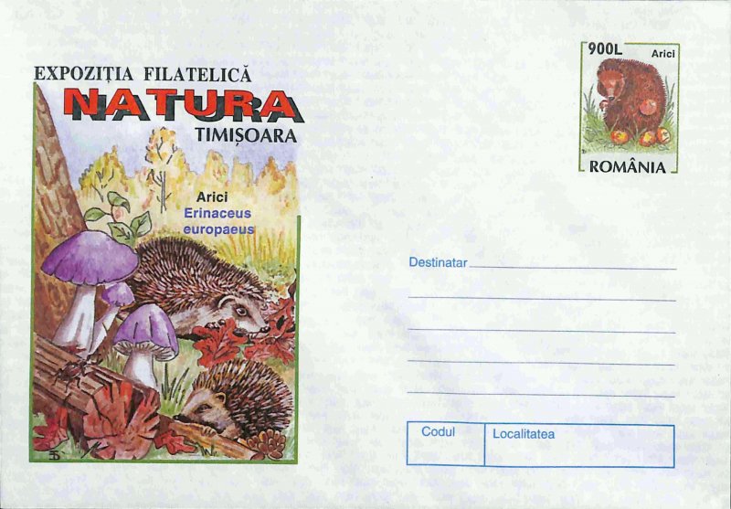 Romania PSE prepaid envelope 1998 complete set of 5 birds owls hedgehog stork