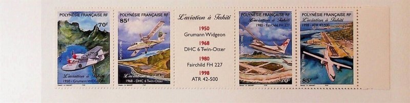 FRENCH POLYNESIA Sc 730 NH STRIP OF 1998 - AVIATION