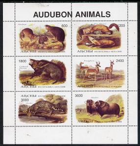 Abkhazia 1996 Audubon Animals perf sheetlet containing 6 ...